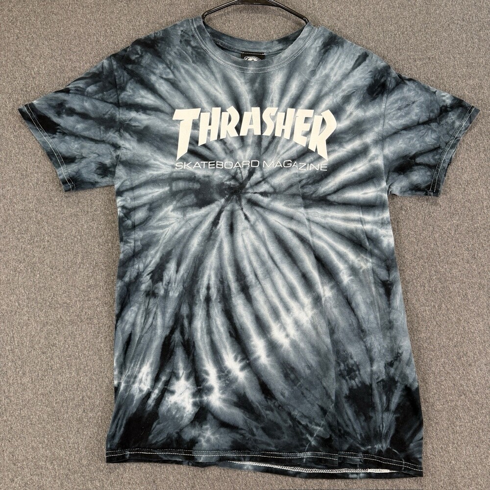 Thrasher Skateboard Magazine Tie Dye T Shirt Mens Medium Gray Black Skate Tee